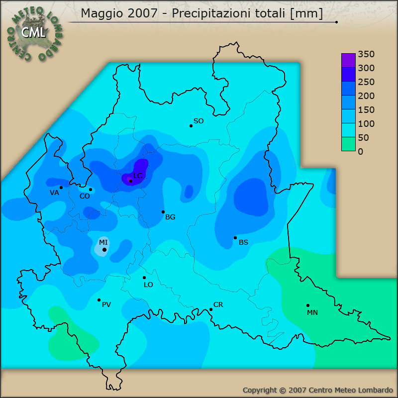 Maggio 2007 - Precipitazioni totali [mm]