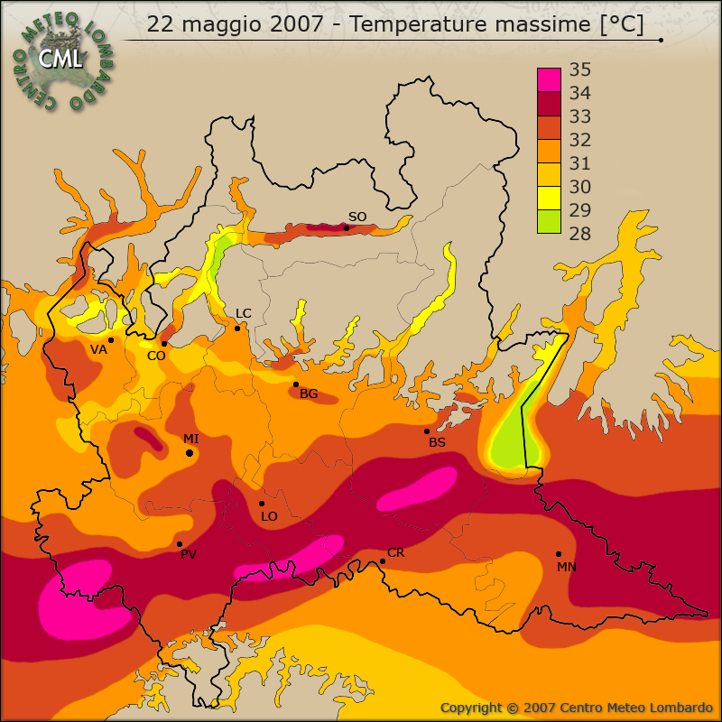 22 maggio 2007 - Temperature massime [C]