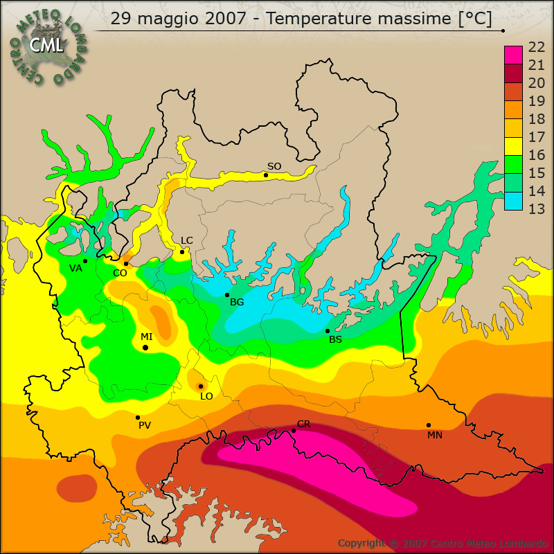 29 maggio 2007 - Temperature massime [°C]