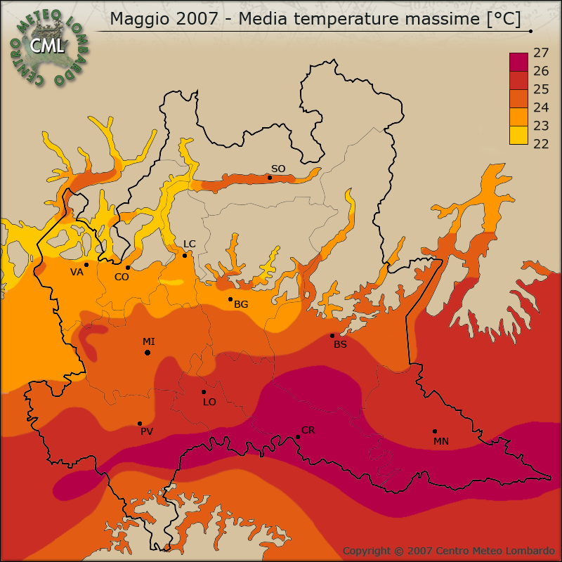 Maggio 2007 - Media temperature massime [C]