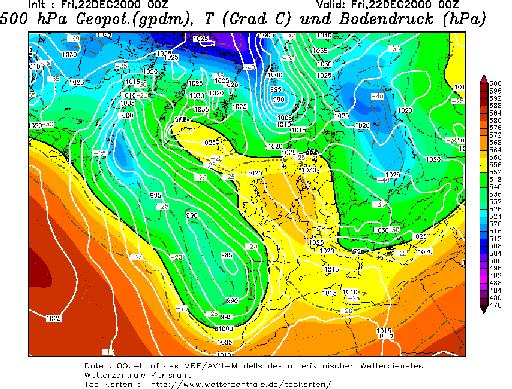 Fig. 1 carta al suolo ed a 500 hPa del 22/12/00 