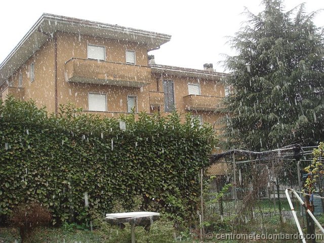 14.jpg - Domenica, ore 9.30. Casnate con Bernate (CO). Nevica intensamente a larghe falde: alla fine una leggera spolverata interesserà il paese. Foto di Simone Rossetto.