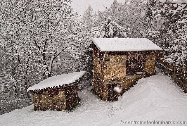 27.jpg - Domenica, ore 9.40. Cremeno fraz. Maggio (LC). 13cm al suolo. La nevicata procede con temperatura appena sotto lo zero e dew point attorno a -1°C. Foto di Stefano Anghileri.