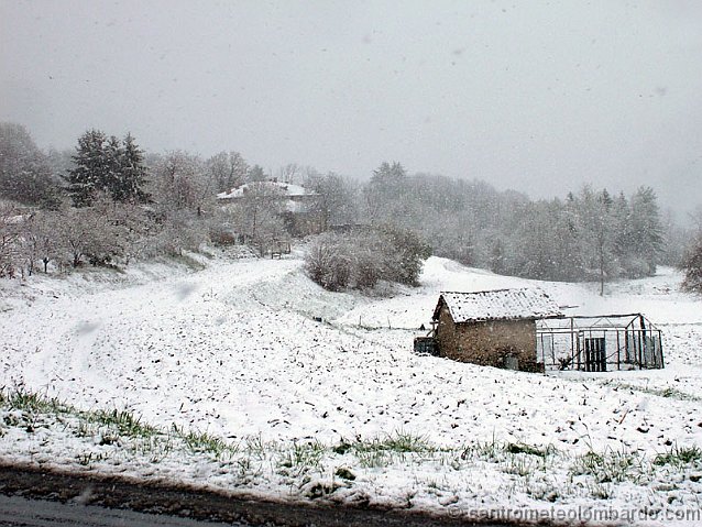 7.jpg - Domenica, ore 11. Alzate Brianza (CO). Zona favorita per gli accumuli, probabilmente per la presenza dei rilievi che hanno accentuato le precipitazioni per sollevamento forzato di una massa d'aria umida e instabile. Foto di Matteo Dei Cas.